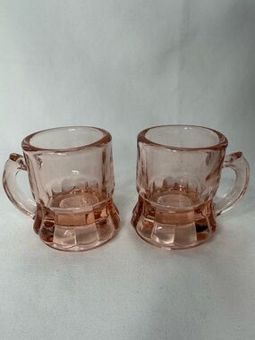 Vintage Pink Depression Glass Mini Mug Shot Glass Set of 2 | Toothpick Holders